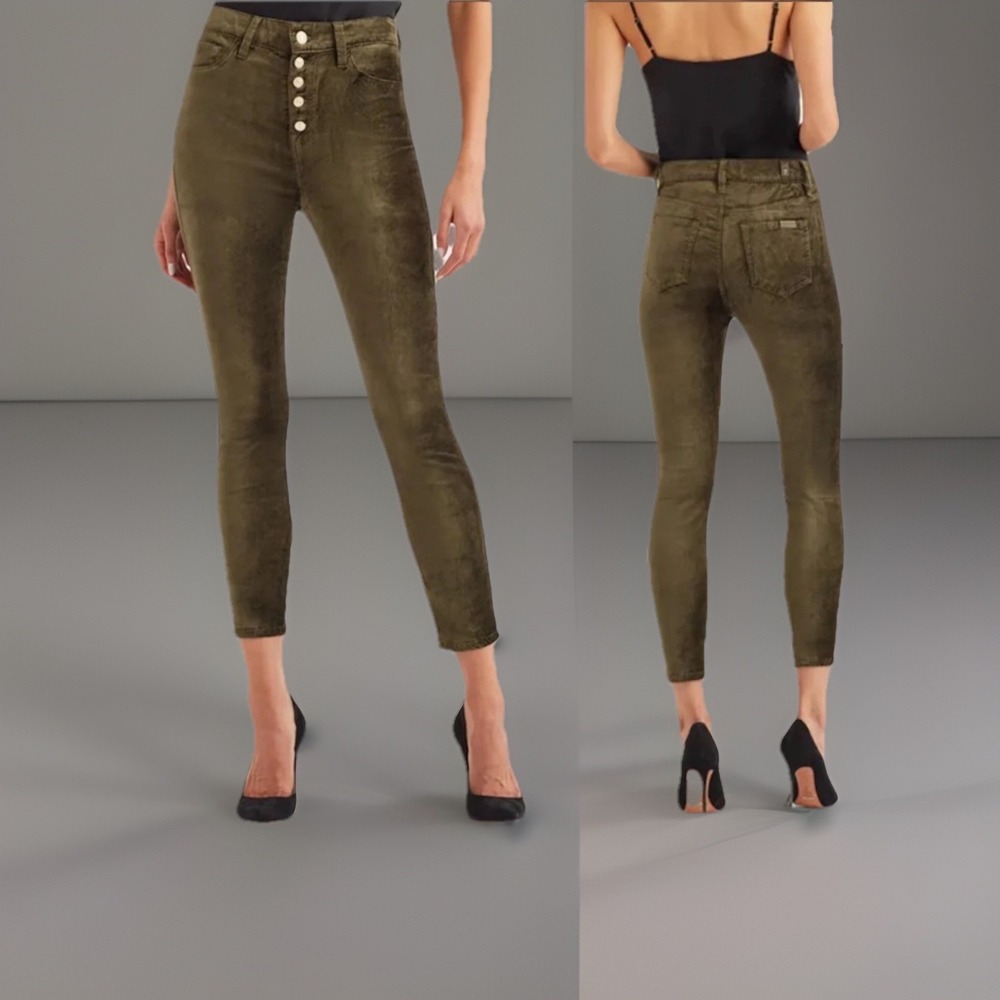 NWT-7 For All Man Kind Olive Green Velvet High Waist Ankle Skinny Pants Size‎ 29